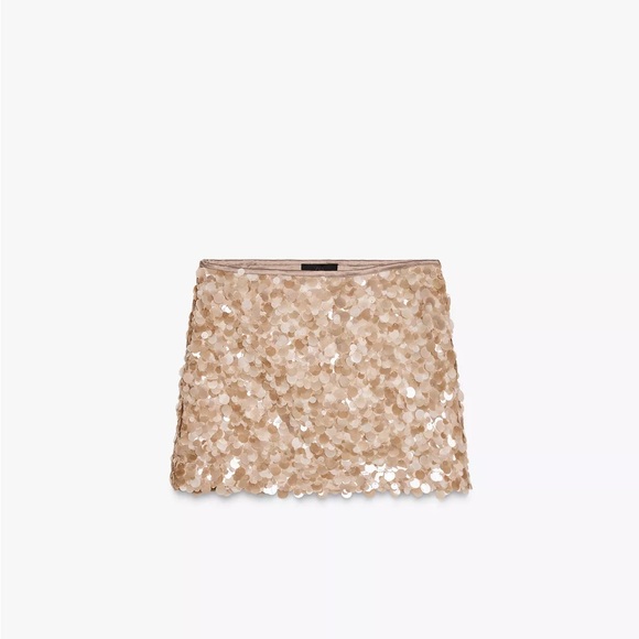 NWT Zara Nude/Gold Sequin Mini Skirt - Picture 1 of 6